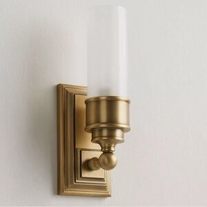 New in Box Pottery Barn Sussex Single Tube Sconce & Shade 11.75" Tumbled Brass